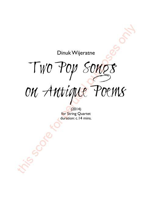 Two Pop Songs on Antique Poems – Dinuk Wijeratne