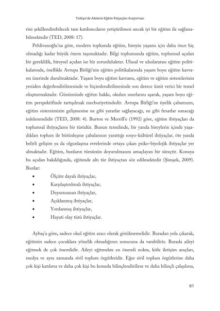 Türkiye'de Ailelerin Eğitim İhtiyaçları - Aile ve Toplum Hizmetleri ...