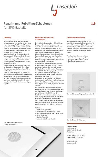 1.5 Repair- und Reballing-Schablonen für SMD ... - LaserJob GmbH