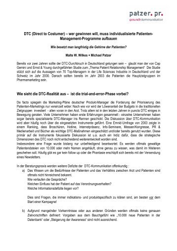 DTC und Kundenclubs - Pharma-Marketing-Journal 2005 - Patzer PR