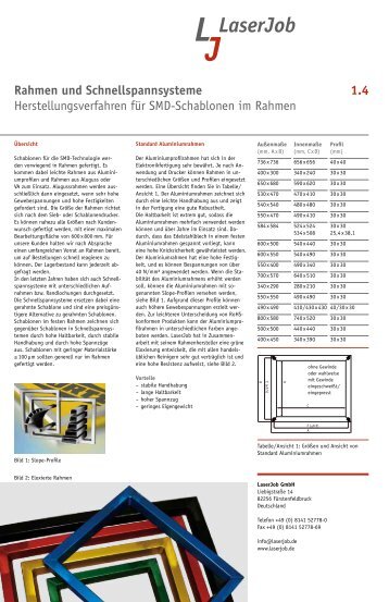 1.4 Rahmen und Schnellspannsysteme ... - LaserJob GmbH