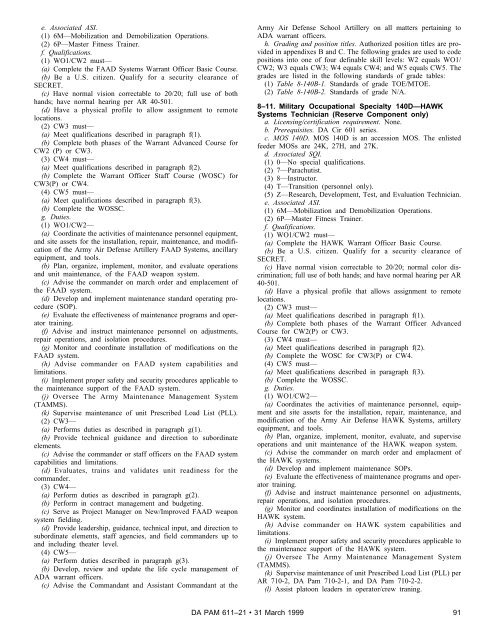 Military Occupational Classification and Structure - U.S. Army