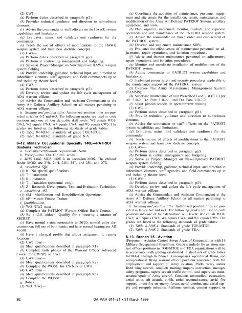 Military Occupational Classification and Structure - U.S. Army