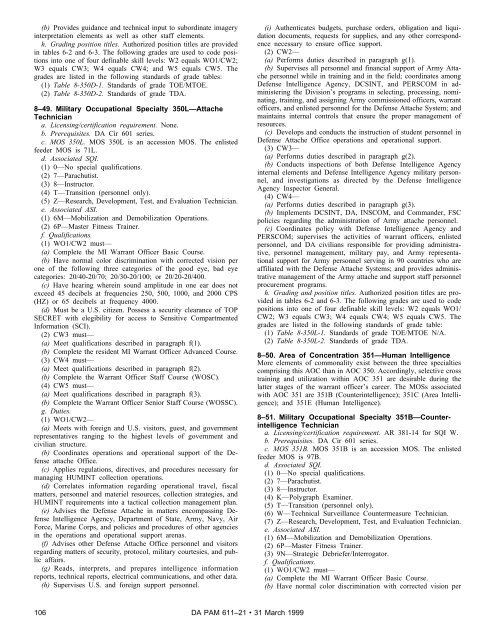 Military Occupational Classification and Structure - U.S. Army