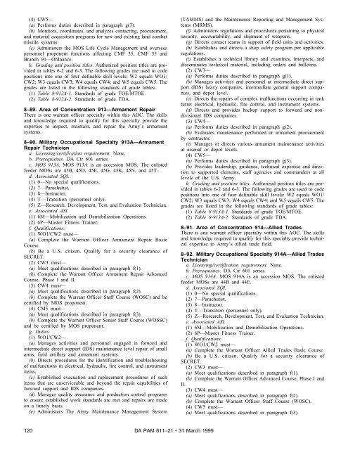 Military Occupational Classification and Structure - U.S. Army