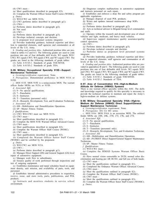 Military Occupational Classification and Structure - U.S. Army