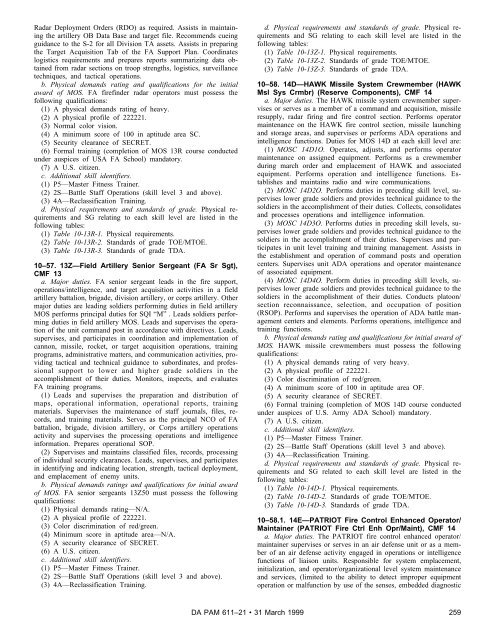 Military Occupational Classification and Structure - U.S. Army