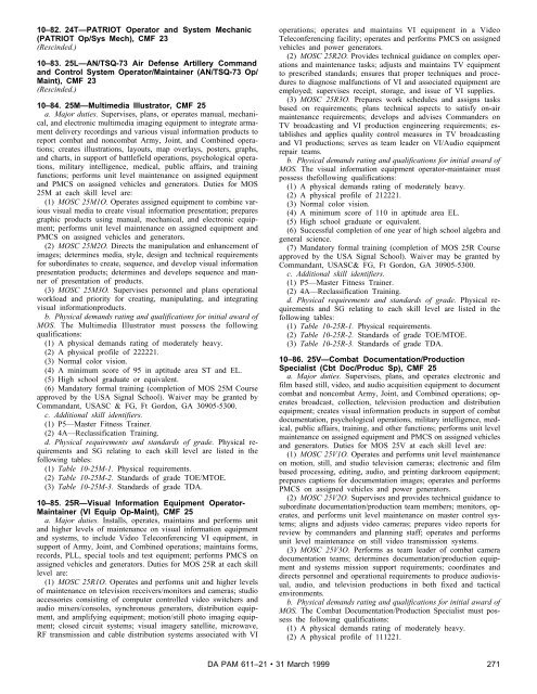 Military Occupational Classification and Structure - U.S. Army