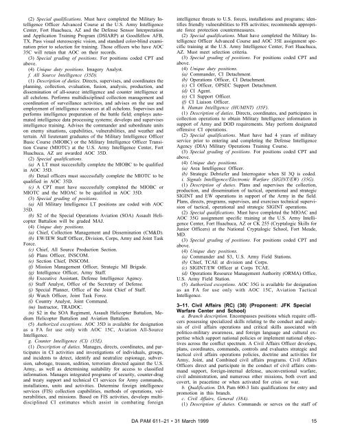 Military Occupational Classification and Structure - U.S. Army