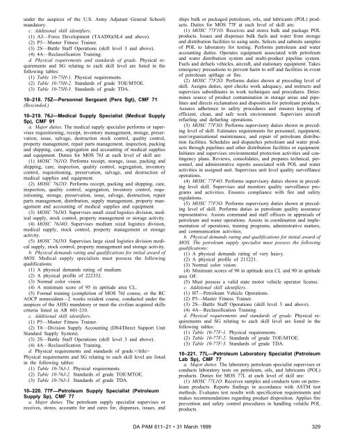 Military Occupational Classification and Structure - U.S. Army