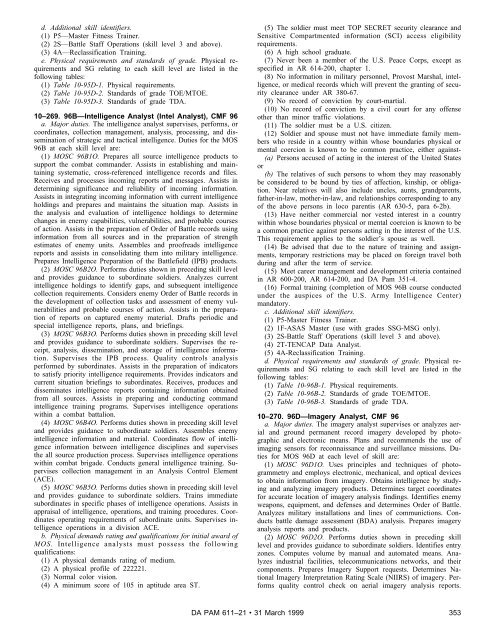 Military Occupational Classification and Structure - U.S. Army