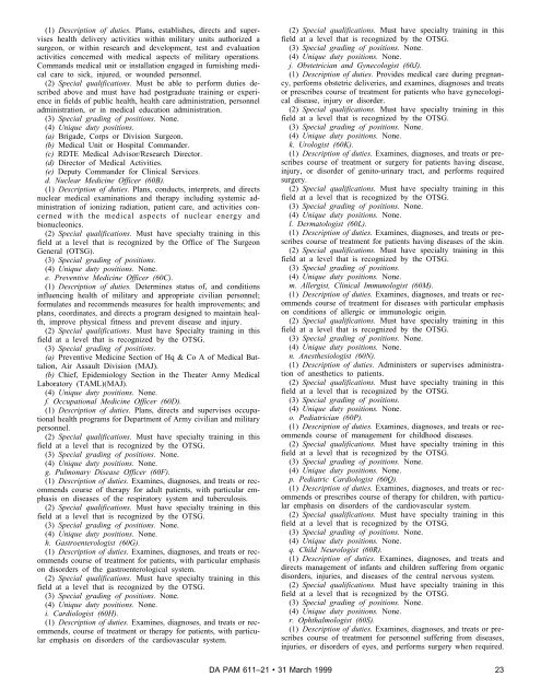 Military Occupational Classification and Structure - U.S. Army