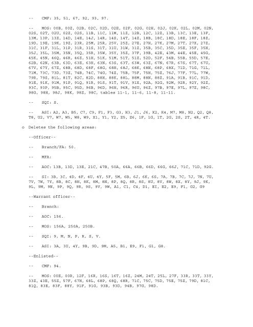 Military Occupational Classification and Structure - U.S. Army