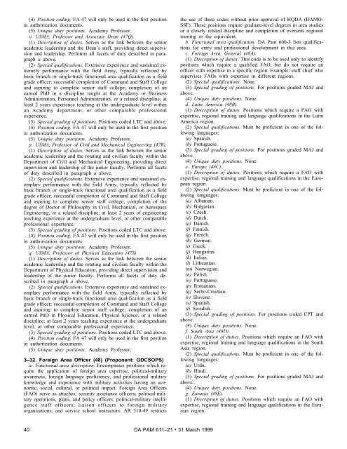 Military Occupational Classification and Structure - U.S. Army