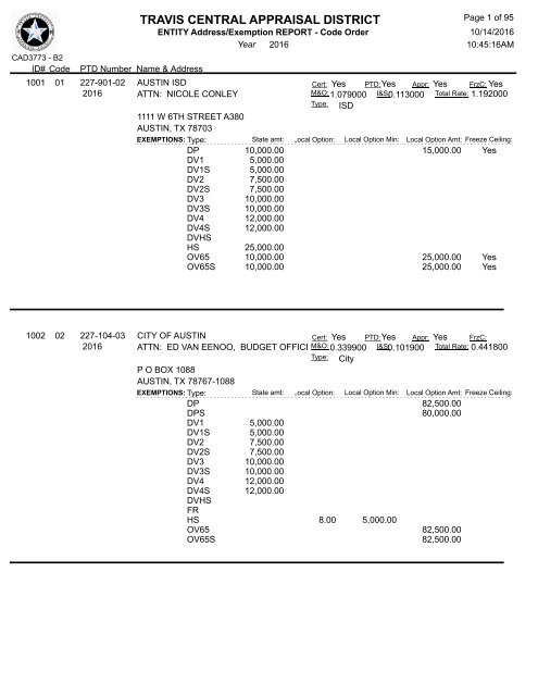 TRAVIS CENTRAL APPRAISAL DISTRICT