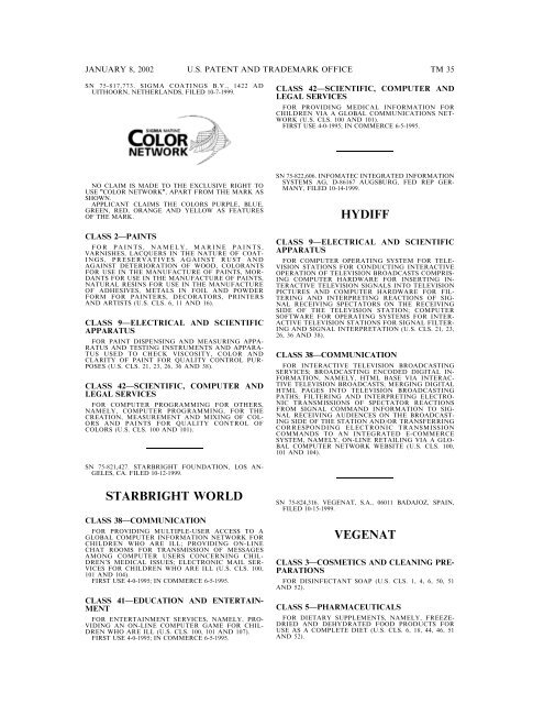 08 January 2002 - U.S. Patent and Trademark Office