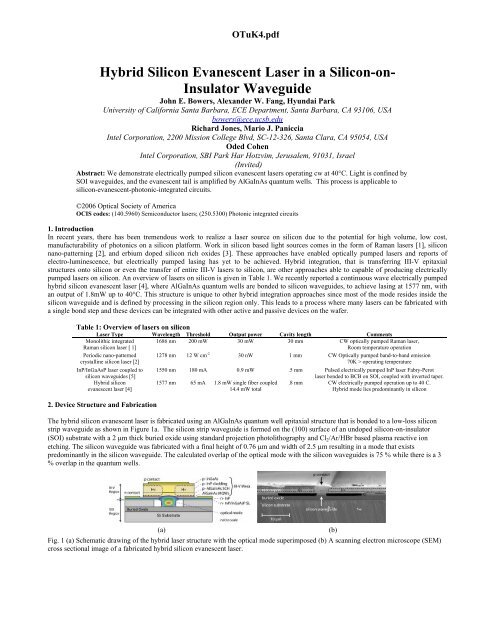 Hybrid Silicon Evanescent Laser in a Silicon-on-Insulator Waveguide