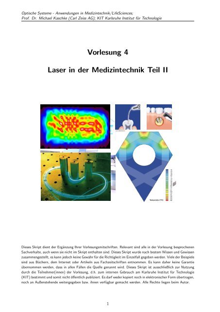 Vorlesung 4 Laser in der Medizintechnik Teil II  Michael Kaschke