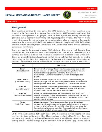 Special Operations Report: Laser Safety - U.S. Department of Energy