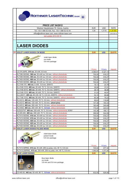 808nm Laser Diode; Up to 7 Watts of Output Power, SMA905 Connector Output