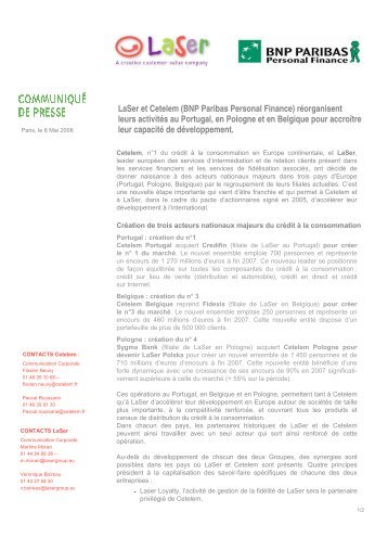 LaSer et Cetelem (BNP Paribas Personal Finance) réorganisent ...