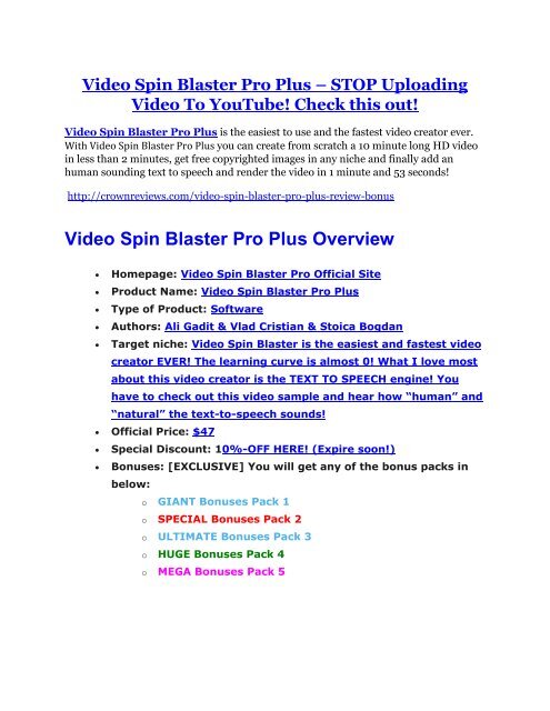 Video Spin Blaster Pro Review-MEGA $22,400 Bonus & 65% DISCOUNT 