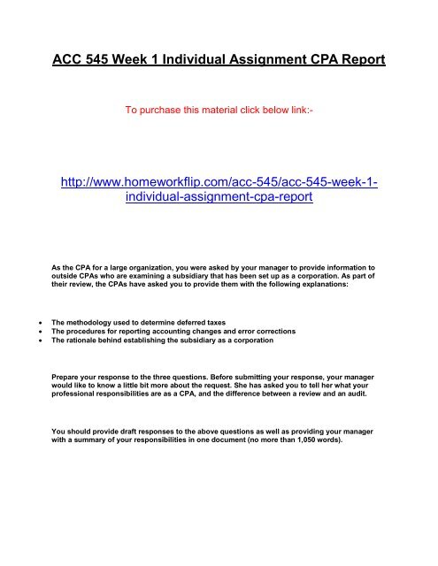 ACC 545 Week 1 Individual Assignment CPA Report