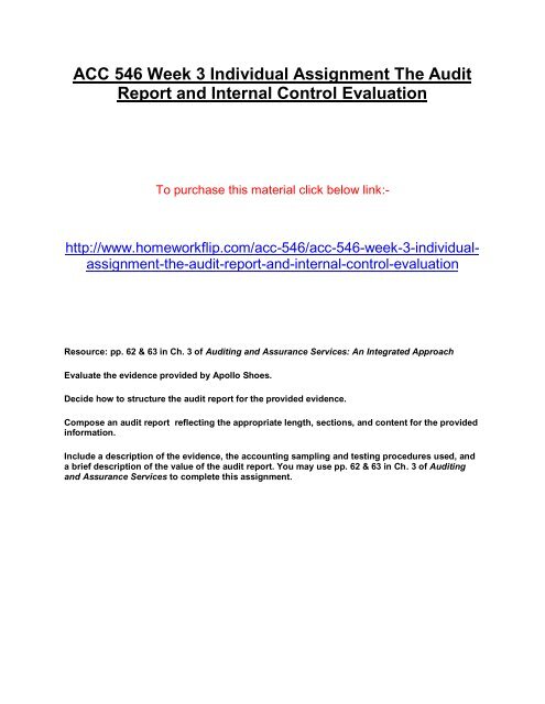 ACC 546 Week 3 Individual Assignment The Audit Report