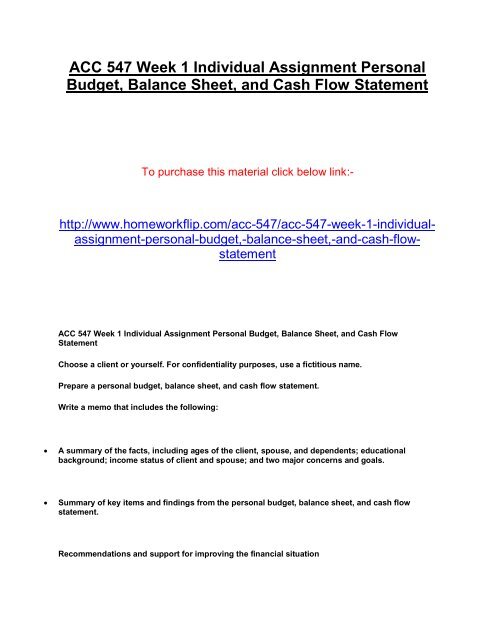 ACC 547 Week 1 Individual Assignment Personal Budget