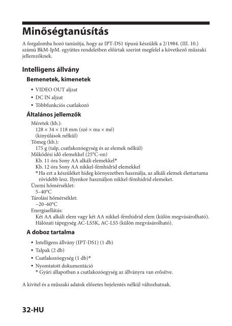 Sony IPT-DS1 - IPT-DS1 Istruzioni per l'uso Ungherese