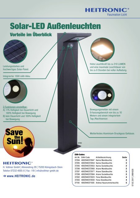 Hochwertige Solaraußenleuchten. 