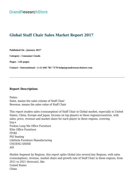 Global Staff Chair Sales Market Report 2017