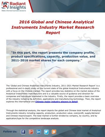Global and Chinese Analytical Instruments Industry Forecast by Regions, Type and Application Report to 2016