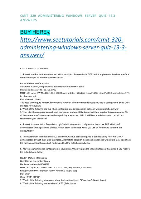 CMIT 320 ADMINISTERING WINDOWS SERVER QUIZ 13.3 ANSWERS