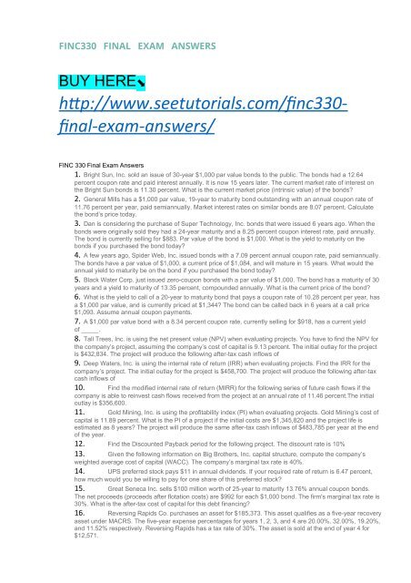 Finc330 Final Exam Answers