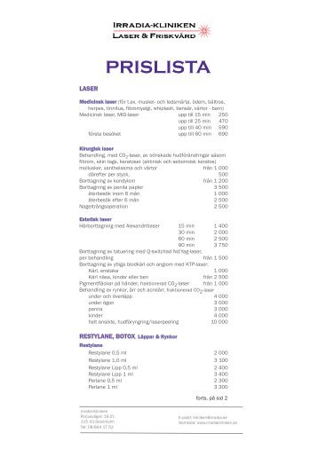 PRISLISTA - Irradia-Kliniken