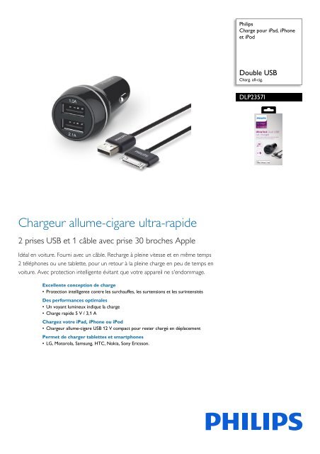 Philips Charge pour iPad, iPhone et iPod - Fiche Produit - FRA