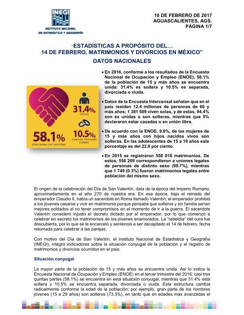 14 DE FEBRERO MATRIMONIOS Y DIVORCIOS EN MÉXICO” DATOS NACIONALES