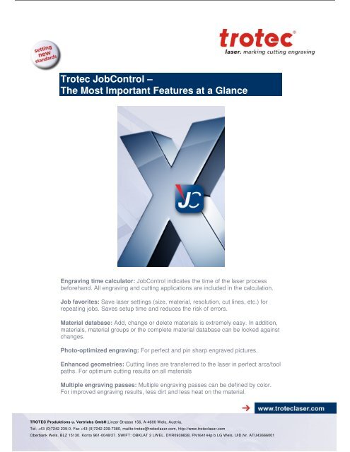 The Most Important Features at a Glance - Trotec Laser Inc