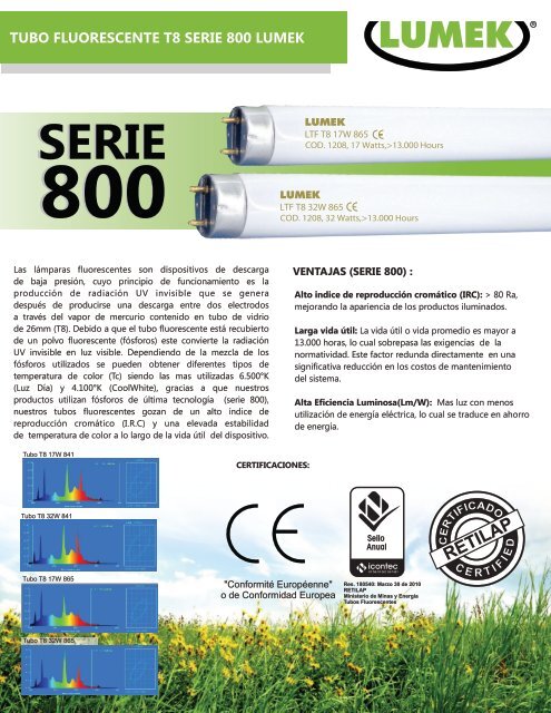 tubos fluorescentes t8 serie 800 lumek