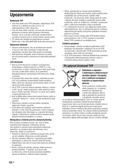 Sony KDL-40S2530 - KDL-40S2530 Istruzioni per l'uso Slovacco