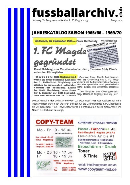 Jahreskatalog Saison 1965/66 - 1969/70