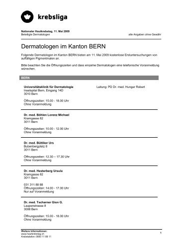 Dermatologen im Kanton BERN - Bernische Krebsliga