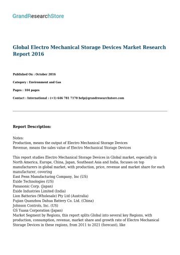 Global Electro Mechanical Storage Devices Market Research Report 2016 