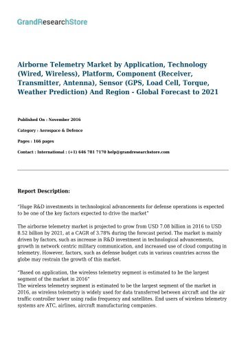 Airborne Telemetry Market - Global Forecast to 2021 