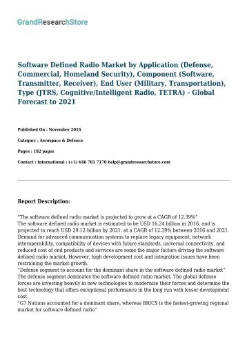 global software defined radios market solutions The global software defined radios market size, market share, application analysis, regional outlook, growth trends, key players, competitive strategies and forecasts, 2018 to 2026 report has. global software defined radios market solutions The global software defined radios market size, market share, application analysis, regional outlook, growth trends, key players, competitive strategies and forecasts, 2018 to 2026 report has.