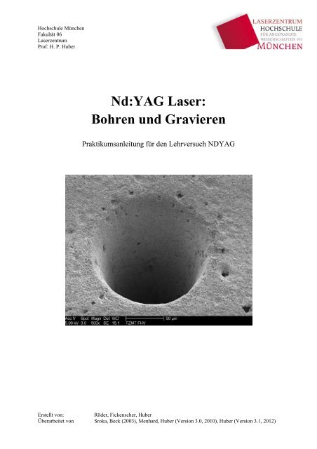 Nd:YAG Laser: Bohren und Gravieren - Fakultät 06 - Hochschule ...