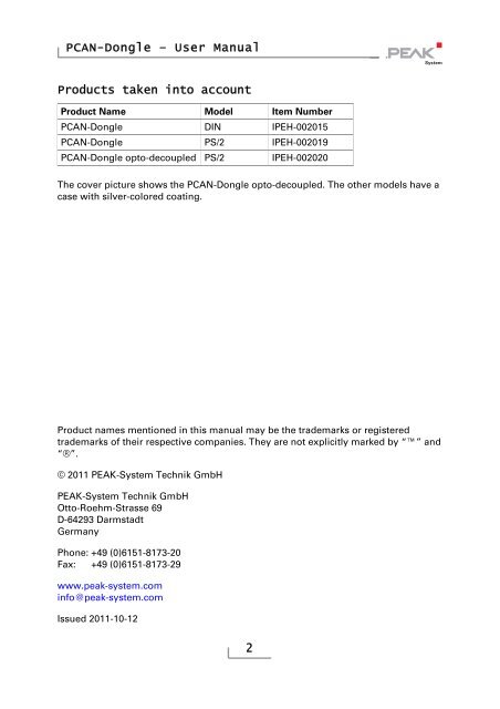 PCAN-Dongle - User Manual - PEAK-System