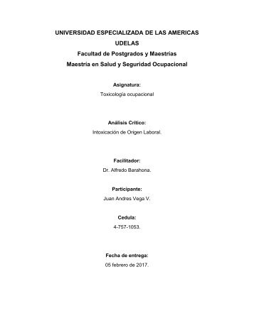 Intoxicacion de origen laboral Analisis Critico Juan Andres Vega