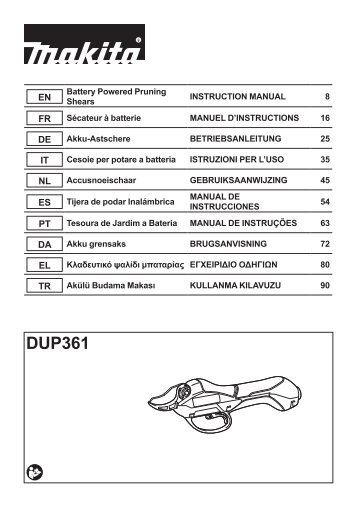 Makita SÃ©cateur 36 V => 2 x 18 V Li-Ion (Machine seule) - DUP361Z - Notice